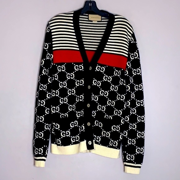 Gucci 3k Runway Limited Edition Gucci Logo Cardigan Sweater men’s small navy red - Picture 1 of 10